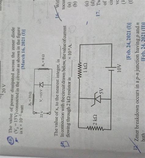 10 The Value Of Power Dissipated Across The Zener Diode V2 15 V Conn