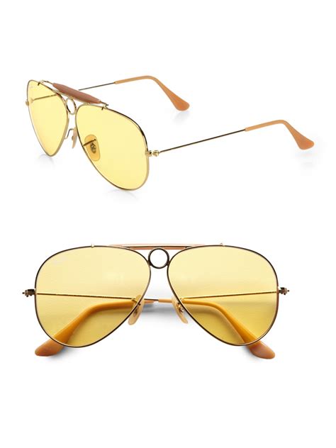 Ray-ban Ambermatic Shooter Aviator Sunglasses in Yellow | Lyst