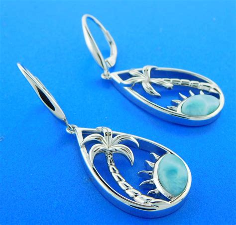 Alamea Palm Tree Sun Larimar Earrings Sterling Silver Island Sun