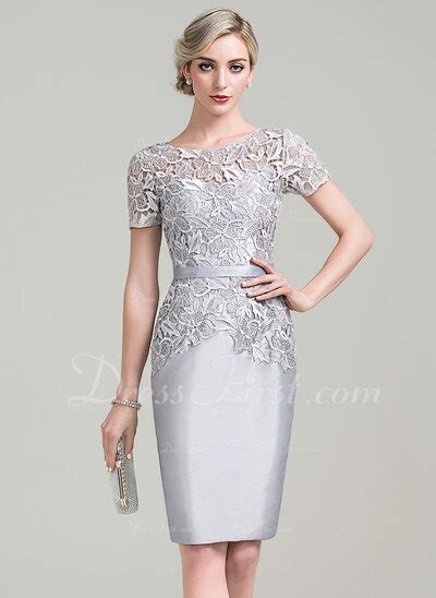 Sheath Column Scoop Neck Knee Length Taffeta Lace Mother Of The Bride