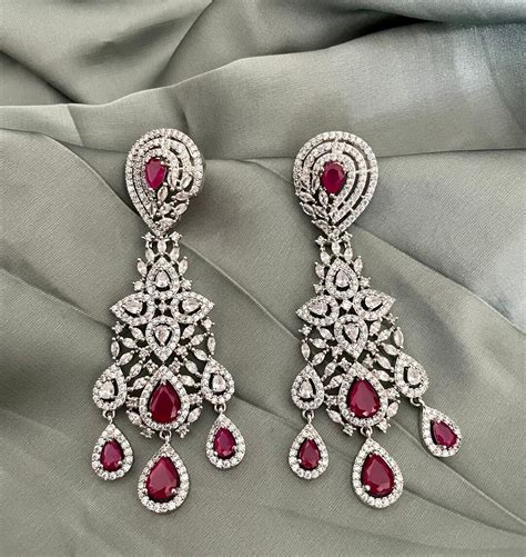 Ruby Red Diamond Earrings/long Diamond Earrings/indian Jewelry/indian ...