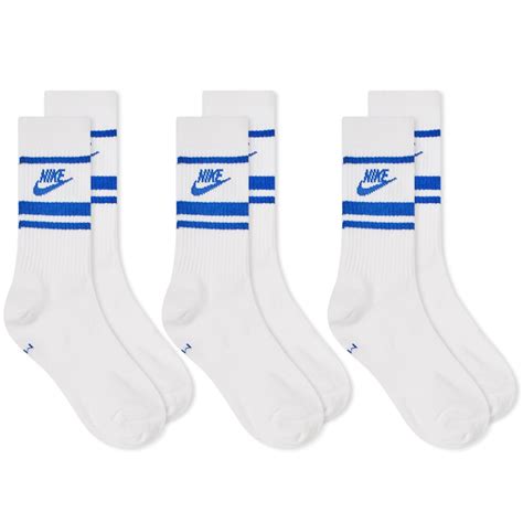 Nike Essential Stripe Sock 3 Pack White And Game Royal End