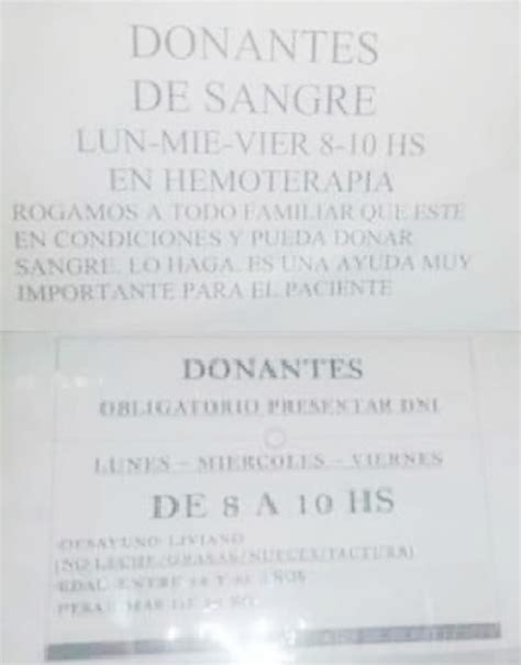 Llamado Solidario Se Necesitan Dadores De Sangre Para El Paciente