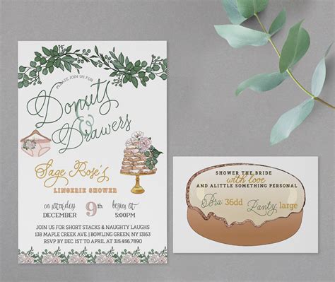 Donuts And Drawers 5x7 Inches Lingerie Shower Invite Whimsical Invite Bachelorette Party