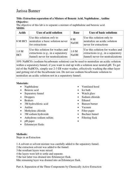 Separate Mixture Of Benzoic Acid Naphthalene And Aniline Pdf