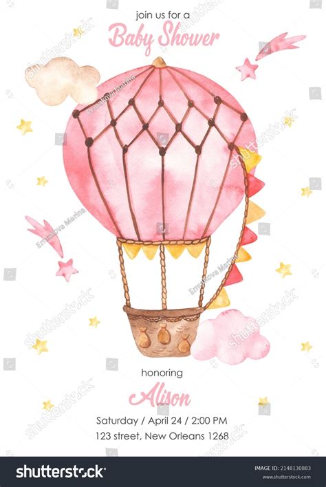 Pink Hot Air Balloon Stars Clouds Stock Illustration 2148130883 Shutterstock