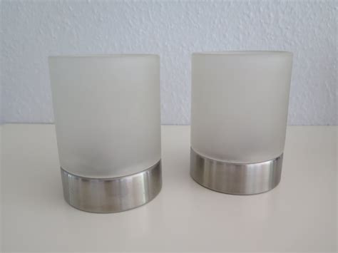 2 st ljuslyktor i frostat glas m metall fot 408824553 ᐈ Köp på