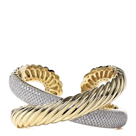 DAVID YURMAN 18K Yellow Gold Pave Diamond Crossover Cuff Bracelet