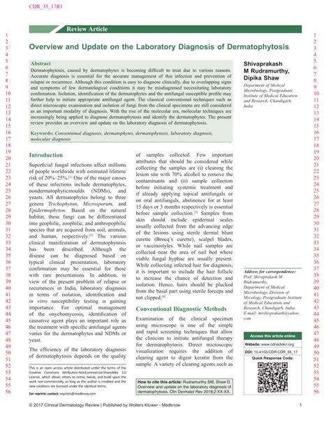 Pdf Overview And Update On The Laboratory Diagnosis Of Dermatophytosis