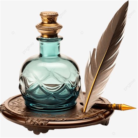 Feather Quill Pen And Glass Inkwell Feather Quill Pen Glass Inkwell