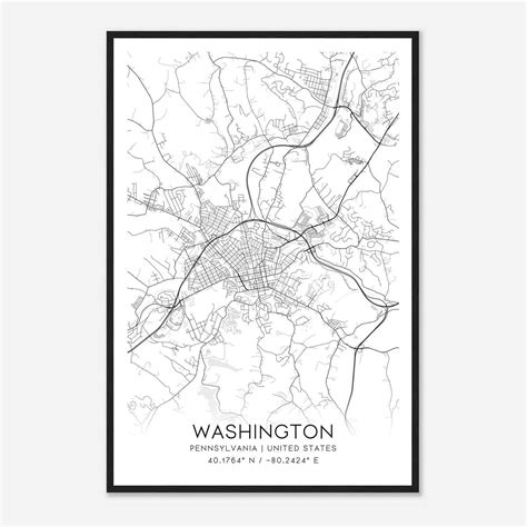 Washington Pennsylvania Map Poster, Modern Home Decor Wall Art Print