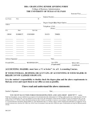 Fillable Online Bba Graduating Senior Advising Form Fax Email Print