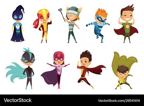 Cute superhero kids in colorful costumes kids Vector Image