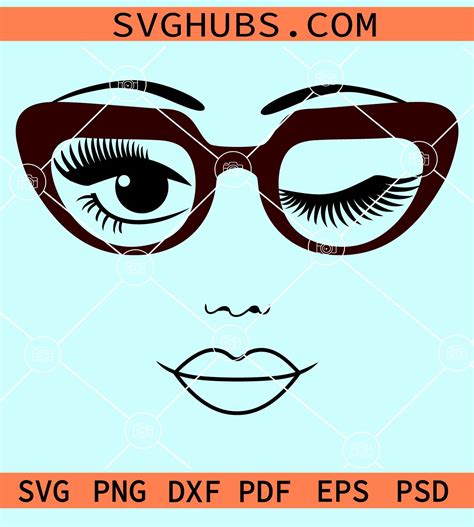 Pretty Woman Face Winking Eyes With Sunglasses Svg Girls Face Svg