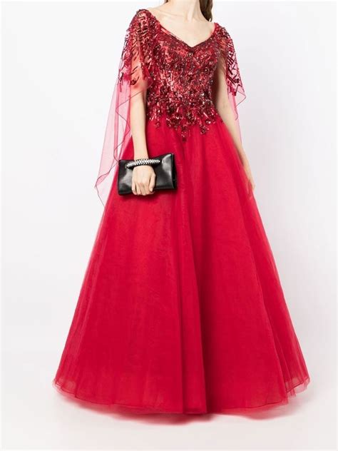 Jenny Packham Sequin Embellished Cape Gown Farfetch Cape Gown