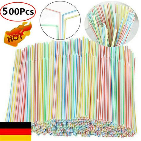 100 500X Flexible Trinkhalme Plastik Strohhalme In Verschiedenen Bunten