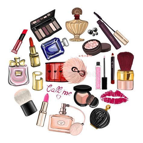 Hand Drawn Set With Cosmetics And Accessories Stock Vector