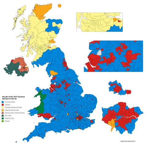 Winning party by constituencies in yesterday UK election : europe