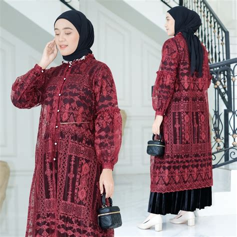 Jual Ventedaily New Zamora Midi Outer Cantik Elegant Bahan Lace