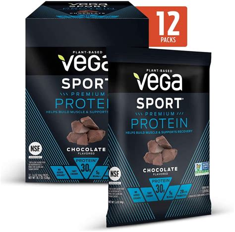 Vega Sport Premium Plant Based Protein Powder Chocolate 12 Single Serve Packets 18 7oz