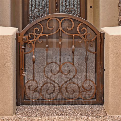 French Tip Arched Iron Gate With Lever And 2 Matching Side Panels First