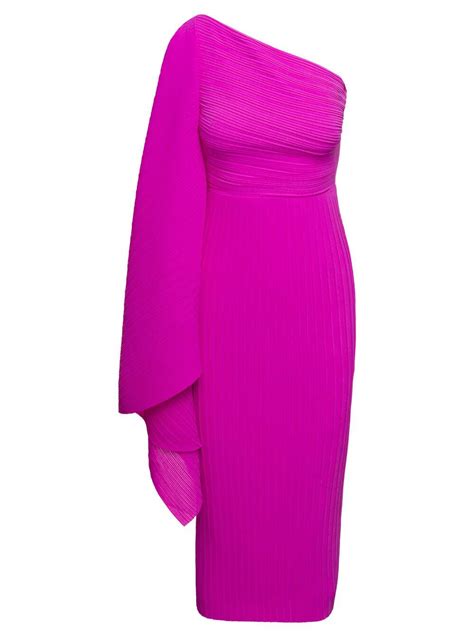 Solace London Lenna Fucsia One Shoulder Midi Dress Woman Editorialist