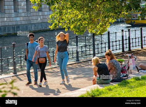 People Relaxing At Monbijou Park In Berlin Stock Photo Alamy