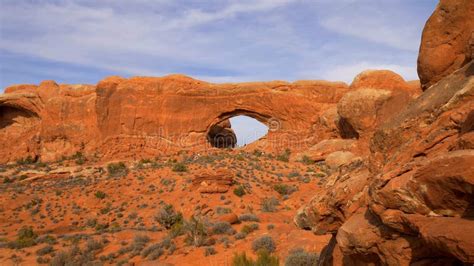 Wonderful Red Rock Sculptures At Arches National Park Utah Stock Photo