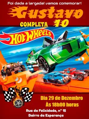 Convite Hot wheels pronto para imprimir Edite grátis nosso editor online