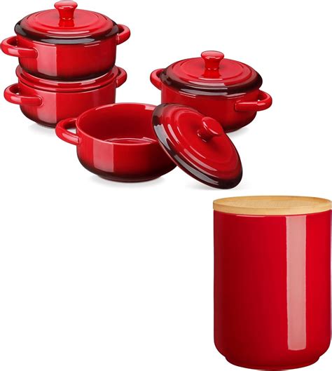 Lovecasa Mini Cocotte Set 14 Oz Small Casserole Dishes With Lids And Large Canister