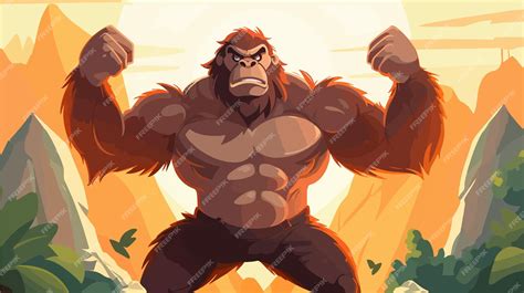 Angry Cartoon Gorilla Flexing Muscles Premium Ai Generated Vector
