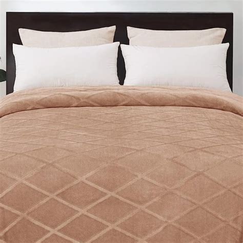 Bedding Queen Size Bed Nude Tan Plush Diamond Textured Soft Velvety Velour Blanket New Poshmark