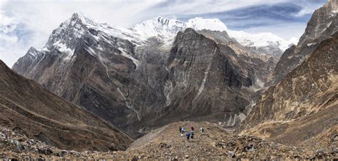 Hikers At Tsaurabong Peak Italian Base Camp Dhaulagiri Circuit Trek