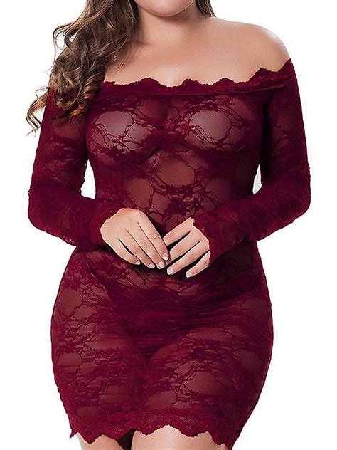 Skksst Plus Size Women Sexy Lingerie Lace Nighties Babydoll See Through Underwear Dress