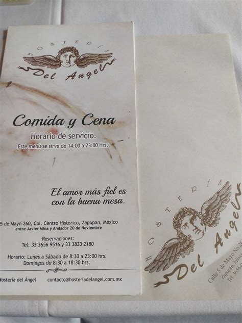 Carta Del Restaurante Hostería Del Ángel Zapopan