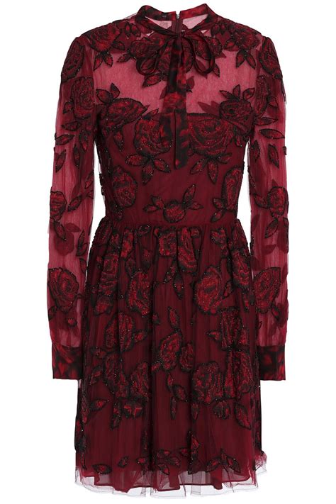 Buy Valentino Garavani Garavani Embellished Pussy Bow Silk Tulle Mini Dress Burgundy It 40