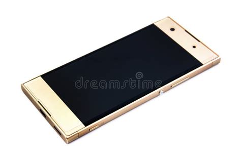 gold color smart phone isolated  white background gold mobile phone