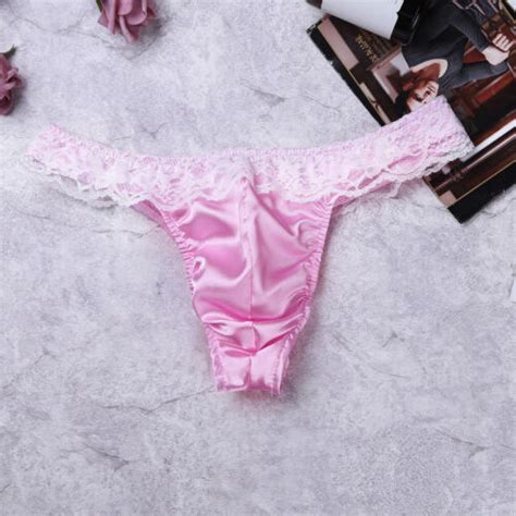 Mens Satin Bikini Brief Frilly Sissy Pouch Thong Underwear Lace Ruffle Panties Ebay