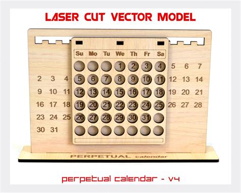 Perpetual Calendar Calendar Laser Cut Vector Model Perpetual