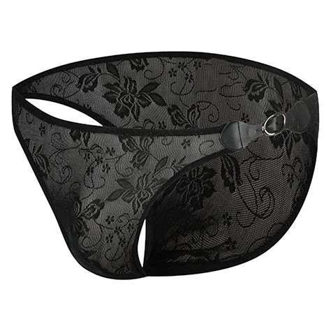 Pfwowb Men Panties Male Lace Bikini Fun Opening Sexy Transparent Jacquard Trendy Men S Leather