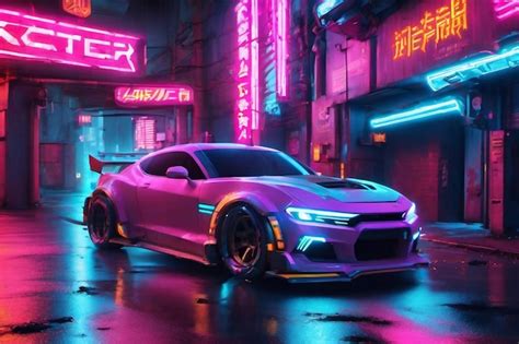 Premium Photo Futuristic Retro Wave Synth Wave Car Neon Cyber Sport