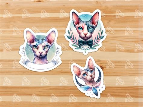 Watercolor Cute Sphynx Cat Sticker See Collection Naked Cat Art Hairless Kitten Choose Size
