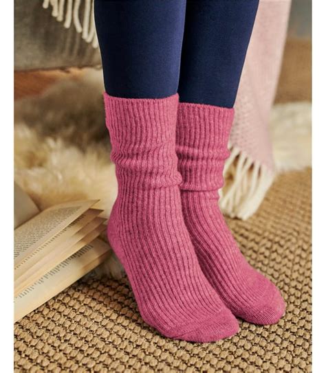 Bright Carnation Womens Cashmere Merino Bed Socks WoolOvers US