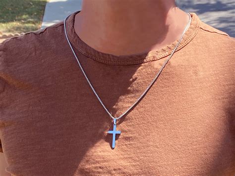 Silver Cross Necklace Mens Cross Necklace Personalized Etsy