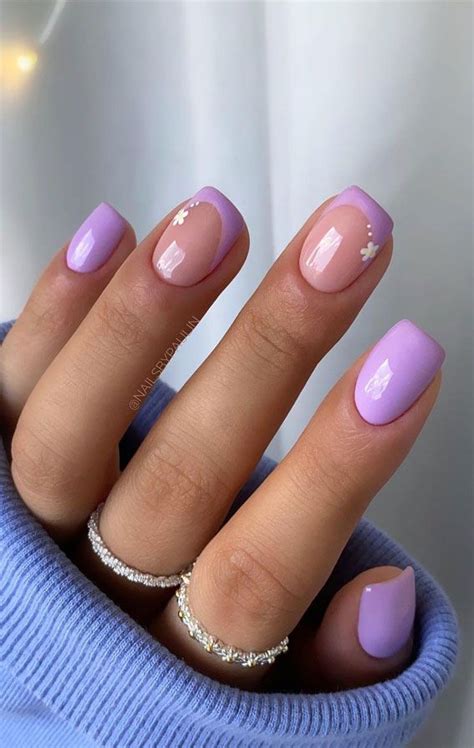 27 Short Summer Nails 2021 Lilac French Tip Nails Lilac Nails Nails Purple Acrylic Nails