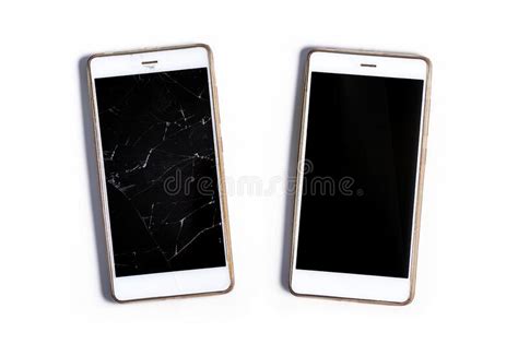 Two Modern Mobile Touch Smartphones Whole And With A Broken Glass