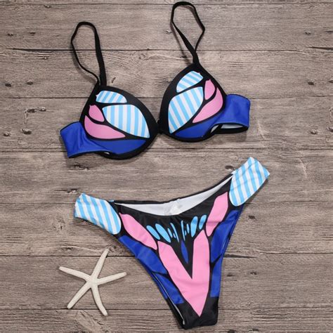 FIGOBELL Printing Low Waist Brazilian Bikini Push Up Bathing Suits