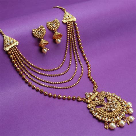 Sukkhi Gleaming Lct Gold Plated Pearl Long Haram Necklace Set For Women