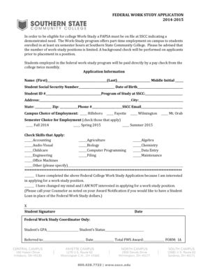 Fillable Online Sscc Federal Work Study Application Southern State