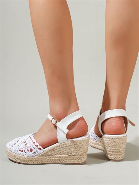 Women Hollow Out Espadrille Ankle Strap Wedge Shoes Vacation White